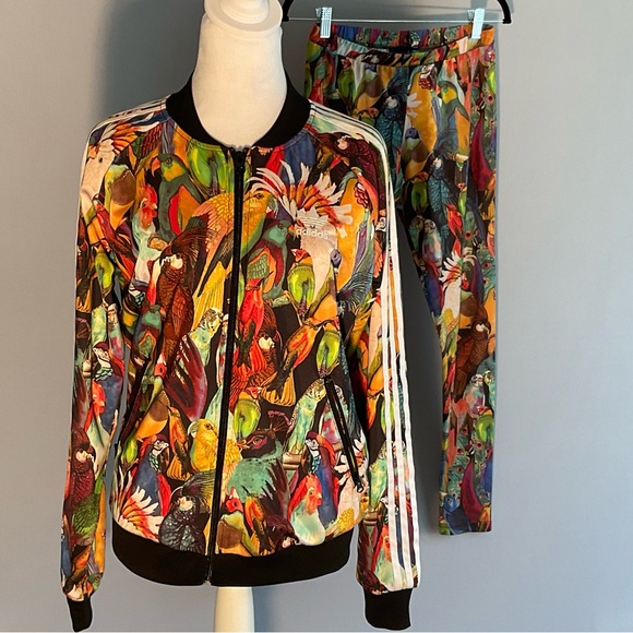 Adidas Originals Trefoil Track Suit Tropical Bird Print Jacket Pants Small OG - Picture 16 of 16